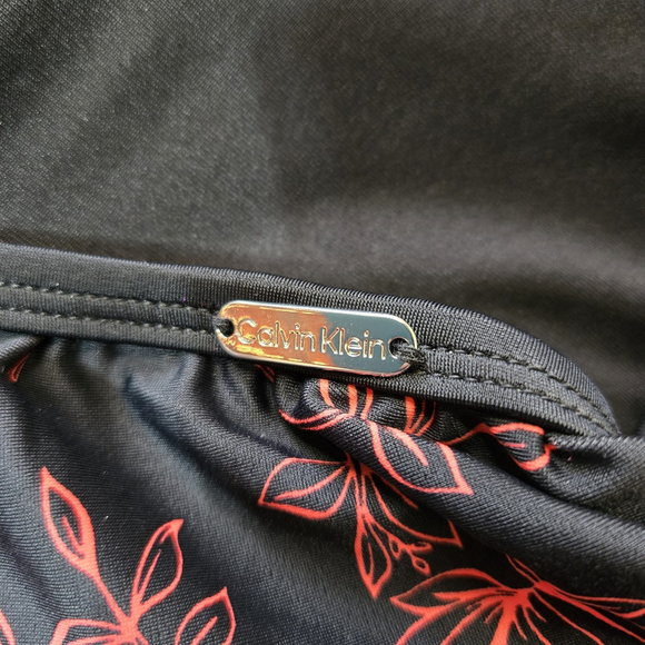 Calvin Klein Black Coral Floral Halter Blouson One Piece Swimsuit 12 NWT UPF - Picture 4 of 10